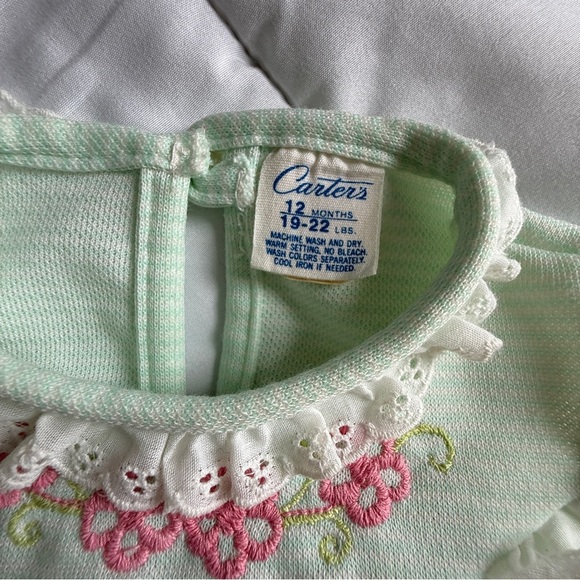 Vintage 60s Carter’s Mint Green Eyelet Baby Dress – 12 Months - Picture 2 of 6